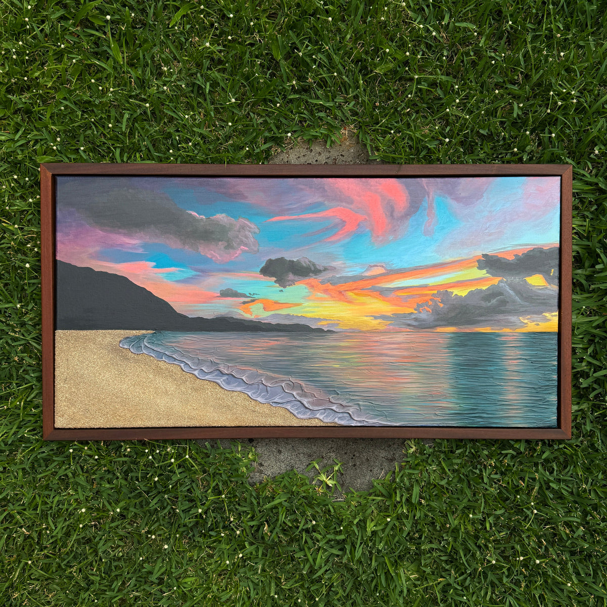 mokuleia sunset hawaii ocean art ipe wood